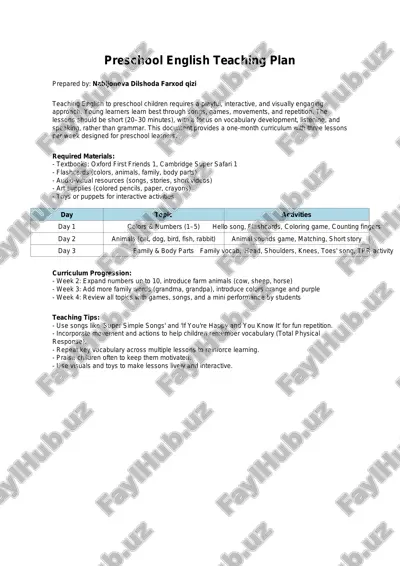 preschool english teaching plan — PDF
