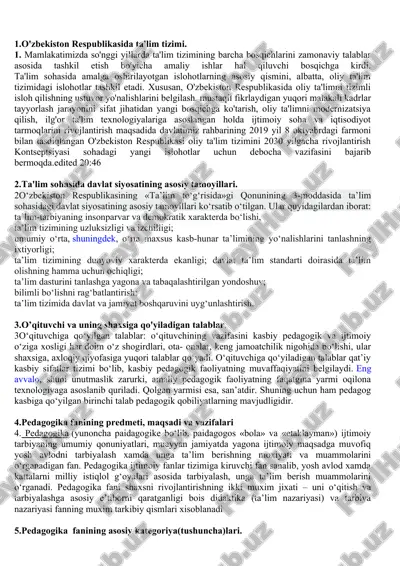 o'zbekiston respublikasida ta'lim tizimi — DOC