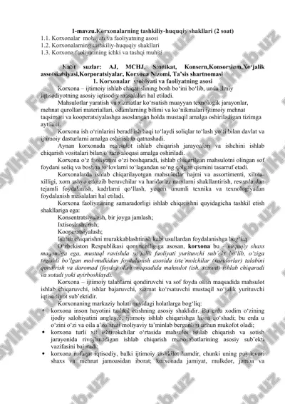 korxonalarning tashkiliy-huquqiy shakllari — DOC