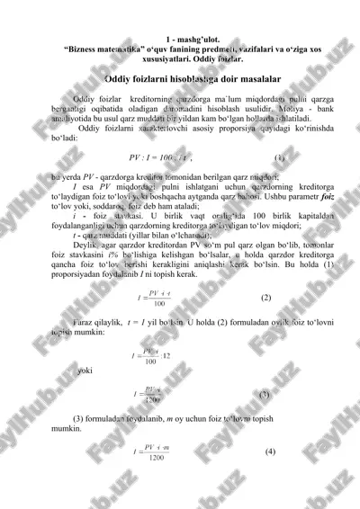 oddiy foizlar — DOC
