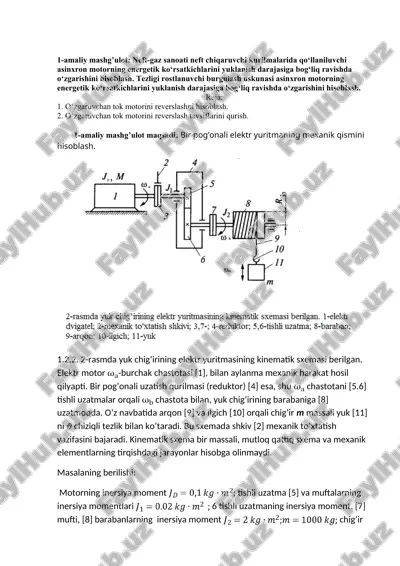 asinxron motorning energetik ko‘rsatkichlarini yuklanish darajasiga bog‘liq ravishda o‘zgarishini hisoblash — DOC