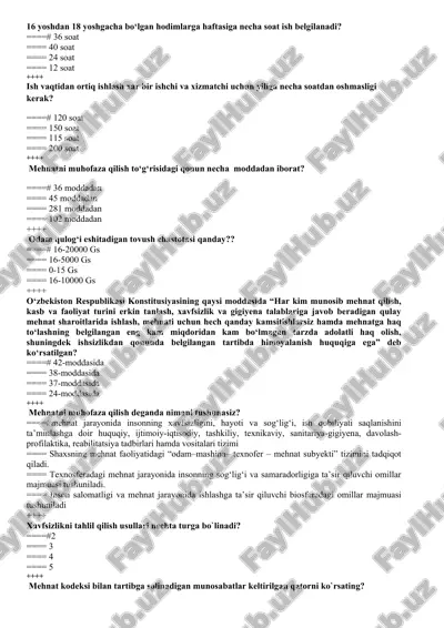 mehnat huquqi haqida savollar va javoblar — DOC