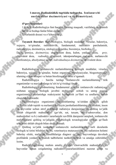 radiobiologiya fani haqida tushuncha — DOC