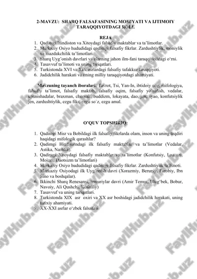 sharq falsafasining mohiyati va ijtimoiy taraqqiyotdagi roli — DOC
