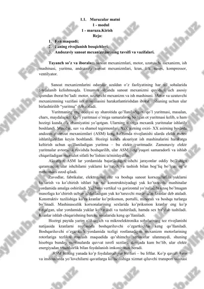 sanoat mexanizmlari haqida ma'lumotlar — DOC