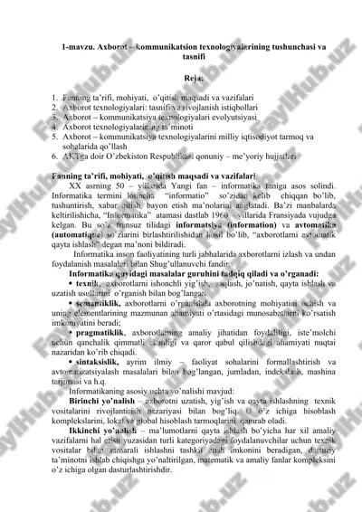 axborot – kommunikatsion texnologiyalarining tushunchasi va tasnifi — DOC