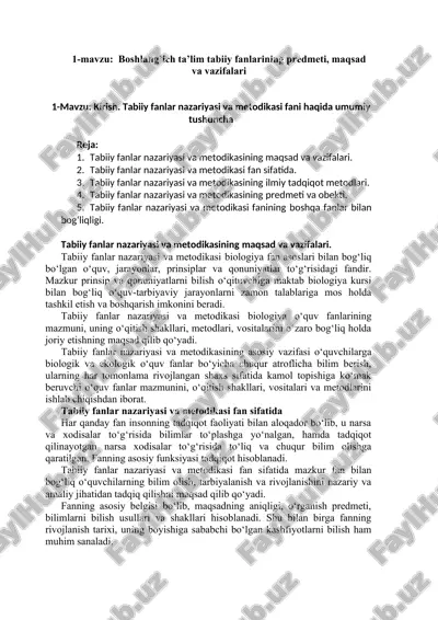 tabiiy fanlar nazariyasi va metodikasi — DOC
