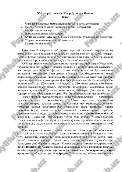 xvii-xix asrlarda yaponiya feodal tizimi — DOC