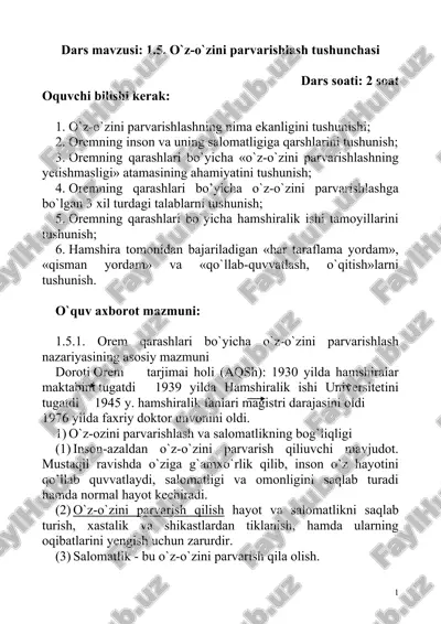 o`z-o`zini parvarishlash tushunchasi — DOC