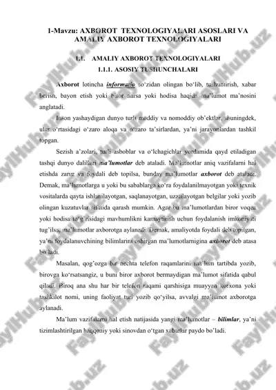axborot texnologiyalari asoslari va amaliy axborot texnologiyalari — DOC