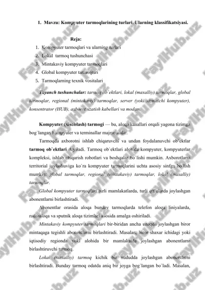 kompyuter tarmoqlari va ularning turlari — DOC