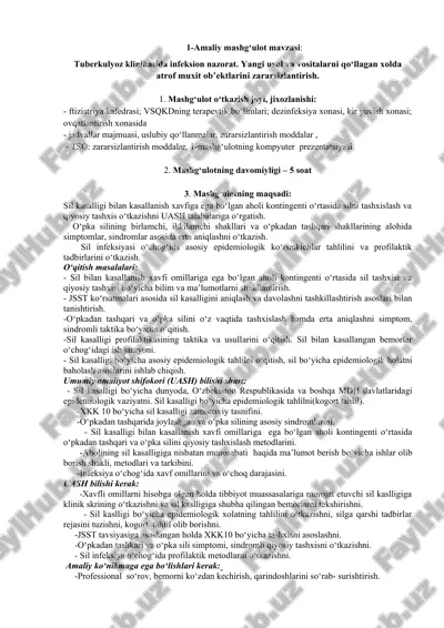 tuberkulyoz klinikasida infeksion nazorati — DOC