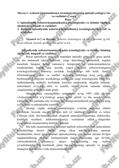 axborot-kommunikasiya texnologiyalari-ning iqtisodi-yotdagi o’rni va vazifalari — DOC