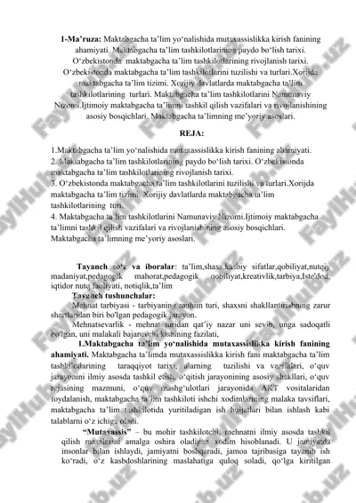 maktabgacha ta'lim yo‘nalishida mutaxassislikka kirish fanining ahamiyati — DOC
