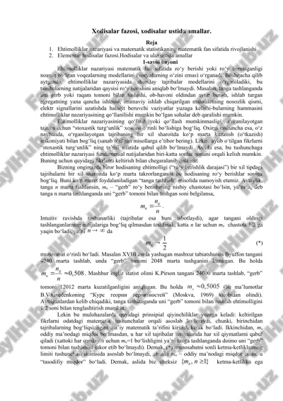 ehtimolliklar nazariyasi va matematik statistikasi — DOC
