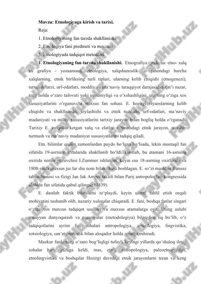 etnologiya haqida ma'lumotlar — DOC