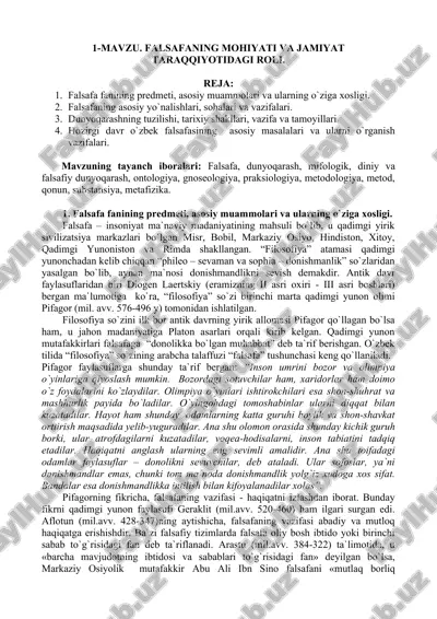 falsafaning mohiyati va jamiyat taraqqiyotidagi roli — DOC