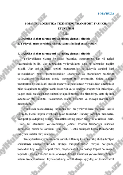 logistika tizimi transport tashkil etuvchisi — DOC