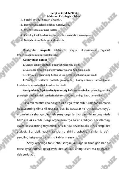 sezgi va idrok bo‘limi — DOC