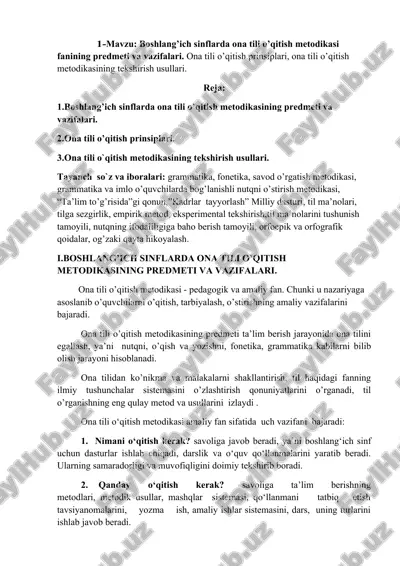 ona tili o’qitish metodikasi — DOC