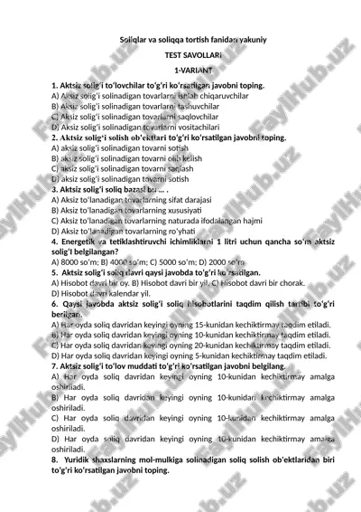 soliqlar va soliqqa tortish fanidan yakuniy — DOC