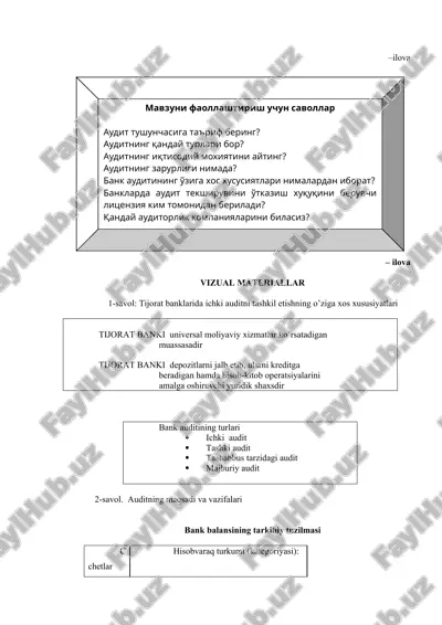 bank auditining xususiyatlari — DOC
