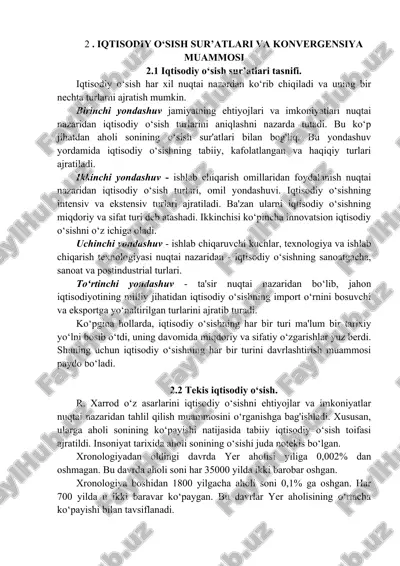 iqtisodiy o‘sish sur’atlari va konvergensiya muammosi — DOC