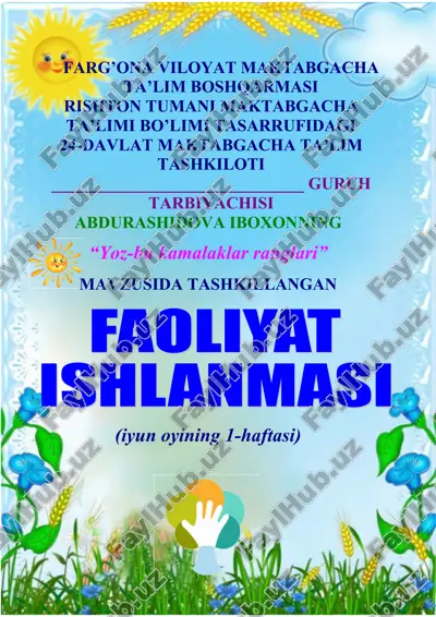 "yoz-bu kamalaklar ranglari" mavzusidagi faoliyat dasturi — DOC