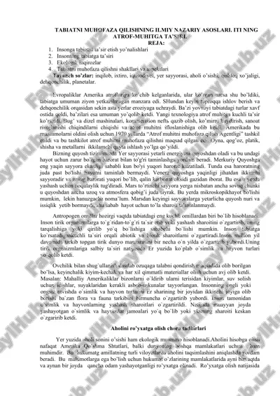 tabiatni muhofaza qilishning ilmiy nazariy asoslari. iti ning atrof-muhitga ta’siri — DOC