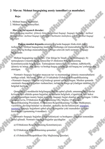 mehnat huquqining asosiy tamoillari va manbalari — DOC