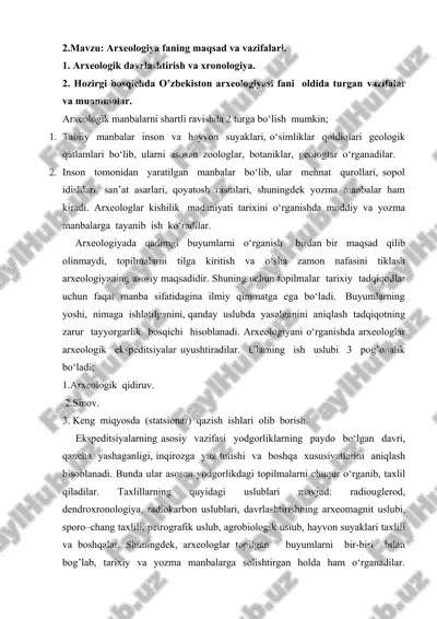 arxeologiya faning maqsad va vazifalari — DOC