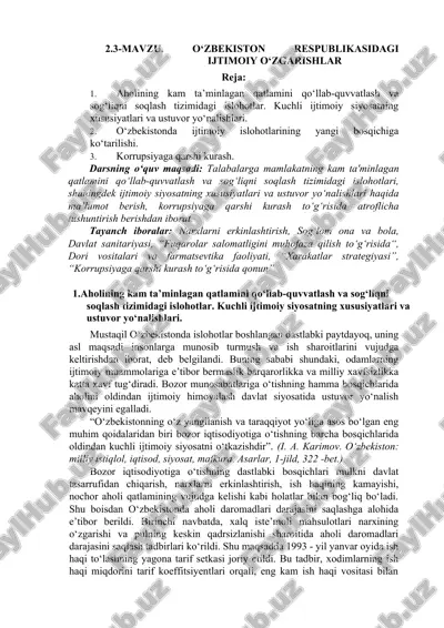 aholining kam ta’minlagan qatlamini qo‘llab-quvvatlash va sog‘liqni soqlash tizimidagi islohotlar — DOC