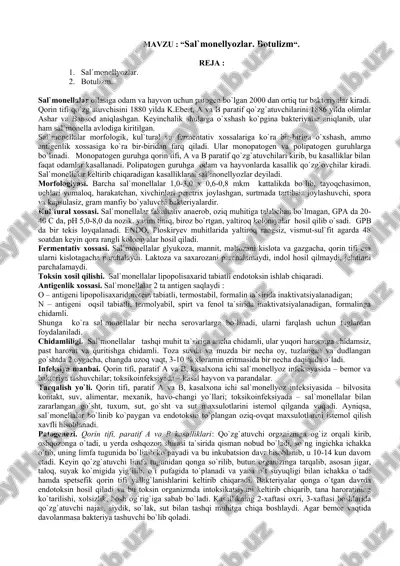 sal`monellyozlar va botulizm — DOC
