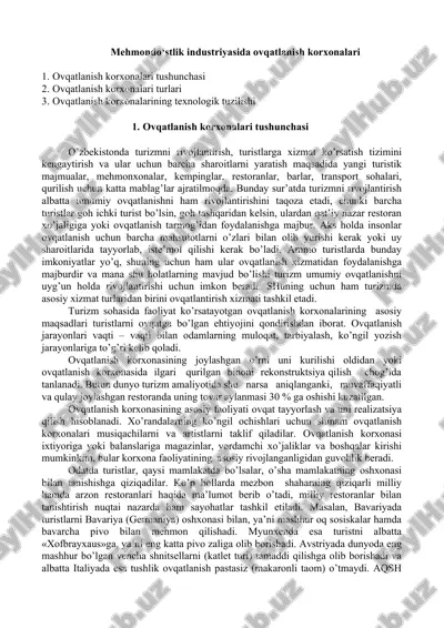 mehmondo‘stlik industriyasida ovqatlanish korxonalari — DOC