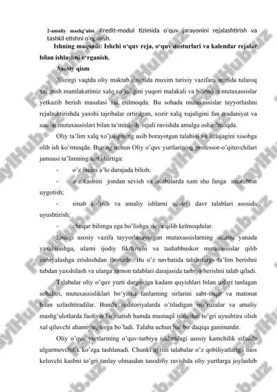 amaliy mashg’ulot. kredit-modul tizimida o‘quv jarayonini rejalashtirish va tashkil etishni o‘rganish — DOC