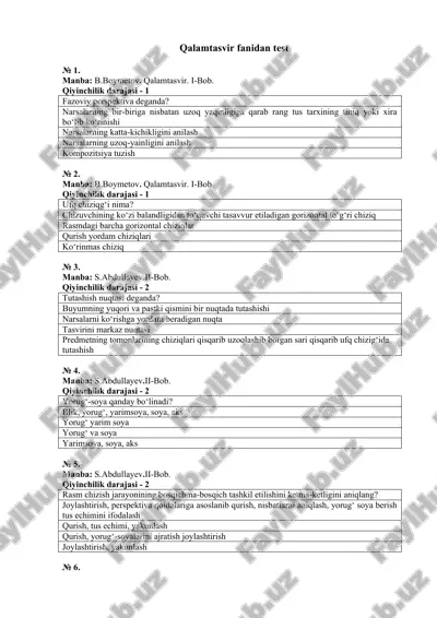 qalamtasvir fanidan test — DOC