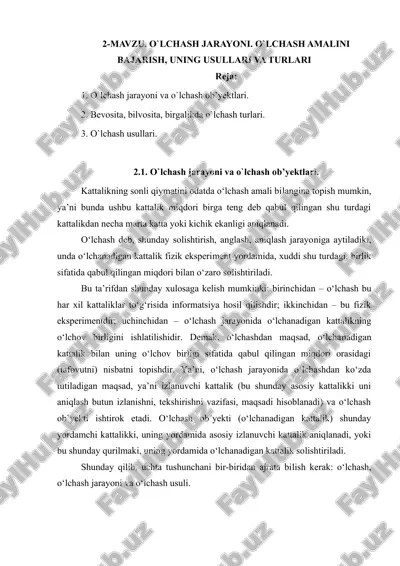 o`lchash jarayoni. o`lchash amalini bajarish, uning usullari va turlari — DOC