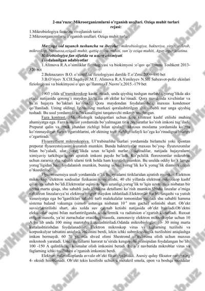 mikroorganizmlarni o'rganish usullari. oziqa muhit turlari — DOC