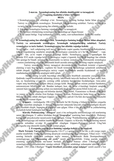 xronologiya fanining rivojlanishi — DOC