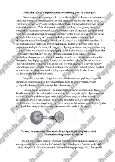 mahsulot sifatini aniqlash laboratoriyasi — DOC