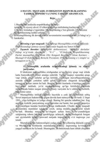 mustaqillikning tashkil topishi va tarixiy ahamiyati — DOC