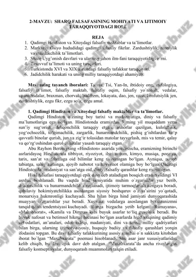 sharq falsafasining mohiyati va ijtimoiy taraqqiyotdagi roli — DOC