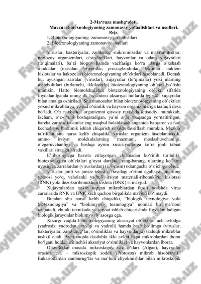 biotexnologiyaning zamonaviy yo‘nalishlari va usullari — DOC
