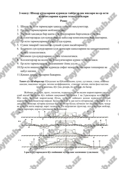 shahar ko'chalarini qurishda tayyorgarlik ishlari va er osti inshootlarini qurish texnologiyalari — DOC