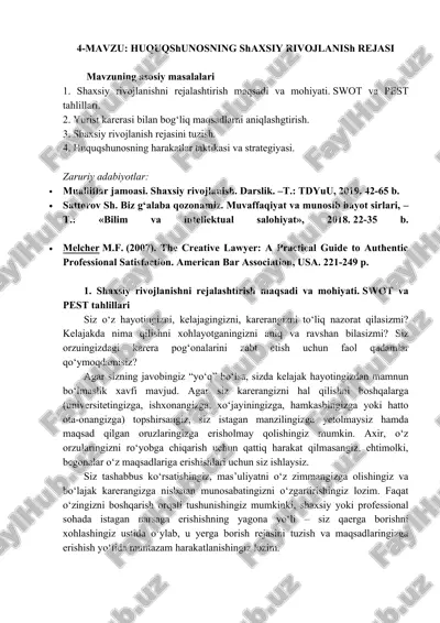 shaxsiy rivojlanish rejasi — DOC