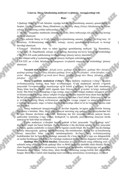 sharq falsafasining mohiyati va ijtimoiy taraqqiyotdagi roli — DOC