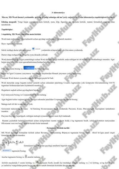 ms word dasturi haqida laboratoriya topshiriqlar — DOC