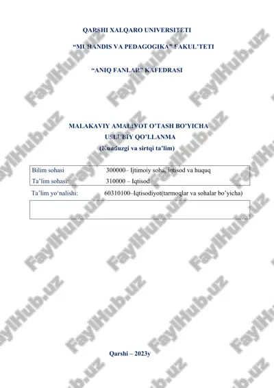 malakaviy amaliyot o‘tash bo‘yicha uslubiy qo‘llanma — DOC