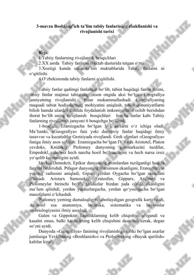 tabiiy fanlarning rivojlanish bosqichlari — DOC