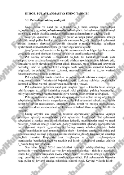 pul aylanmasi va uning tarkibi — DOC